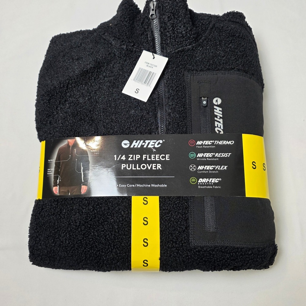 Hi-Tec 1/4 Zip Fleece Pullover Mens S Black Thermo Sweater Heat Retention Black